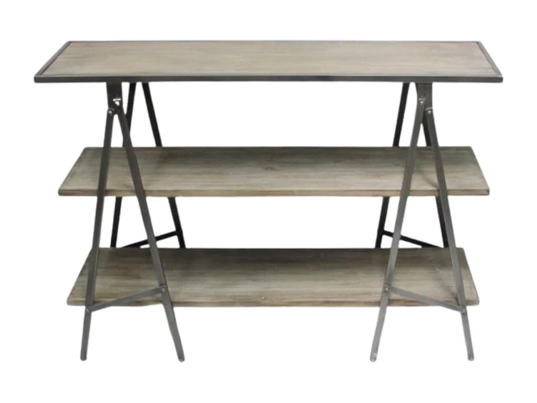 Meuble industriel console bois métal gris 120 x 38 x 82.5 cm