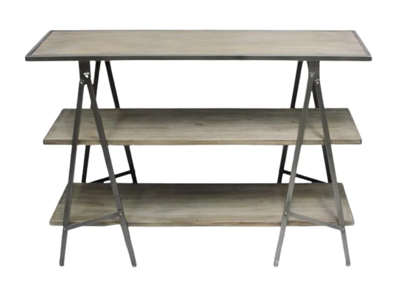 Meuble industriel console bois métal gris 120 x 38 x 82.5 cm