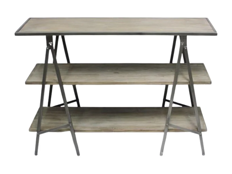 Meuble industriel console bois métal gris 120 x 38 x 82.5 cm