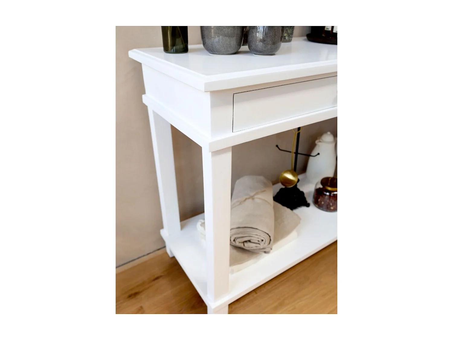 Table de service desserte en bois de peuplier blanc 158 x 44 x 81 cm