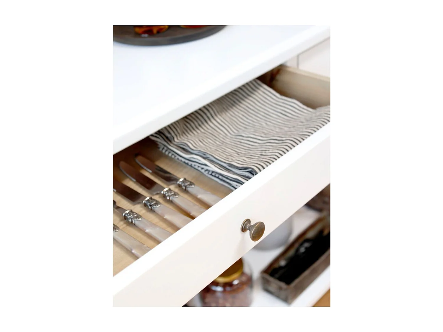 Table de service desserte en bois de peuplier blanc 158 x 44 x 81 cm