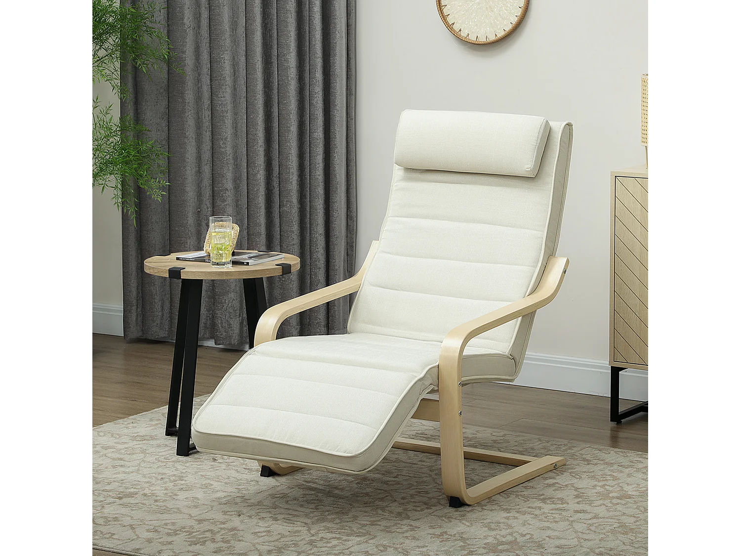 Fauteuil de relaxation massant chauffant style nordique repose-pieds ajustable bois crème