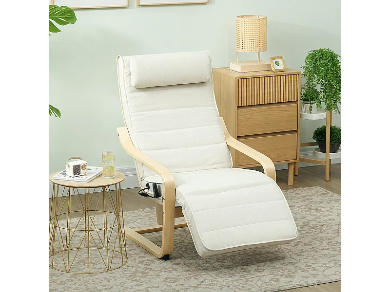 Fauteuil de relaxation massant chauffant style nordique repose-pieds ajustable bois crème