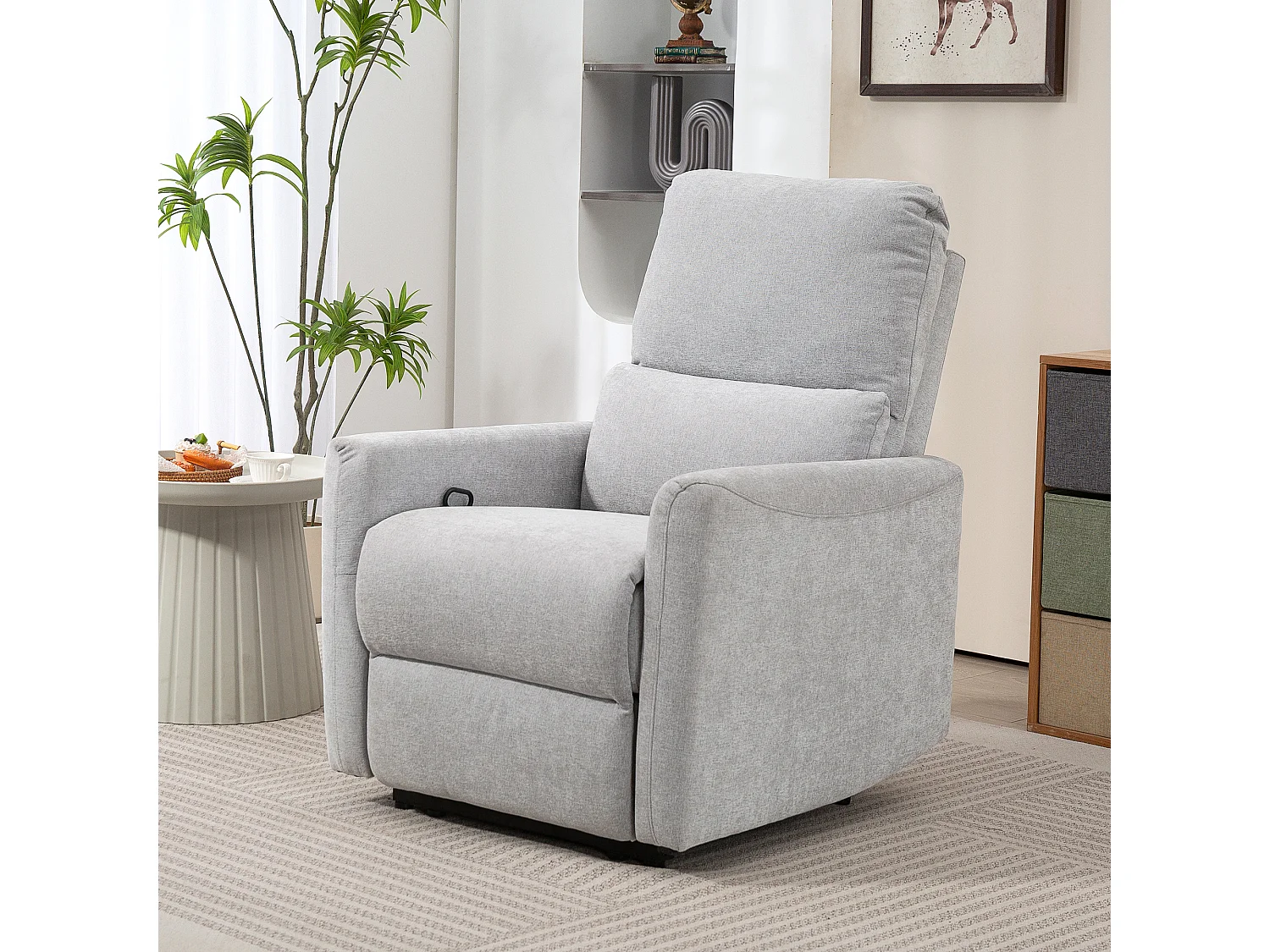 Fauteuil de relaxation inclinable repose-pieds intégré tissu toucher lin gris clair