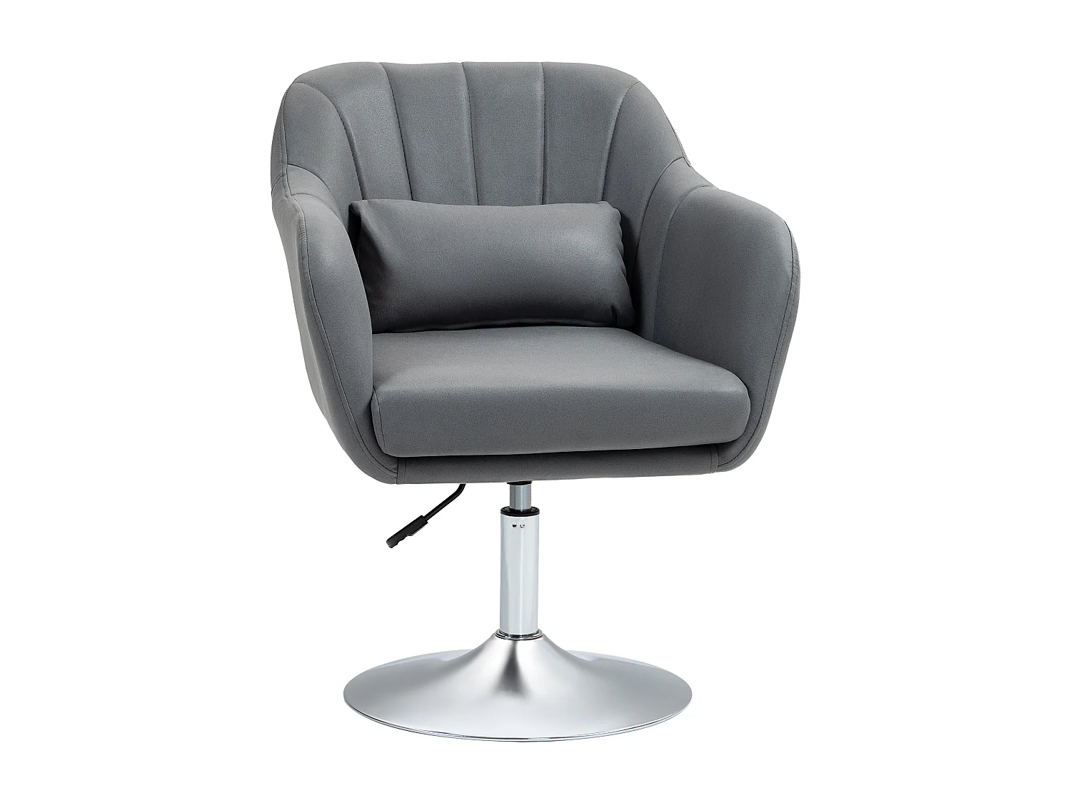 Fauteuil lounge design grand confort coussins lombaires hauteur réglable pivotant 360° piètement métal chromé lin gris