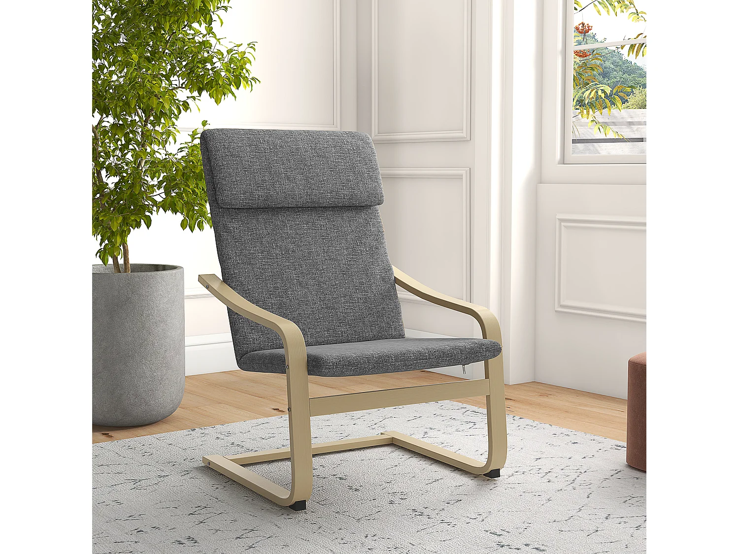 Fauteuil de salon, fauteuil chambre avec accoudoirs incurvés, coussin, chaise de salon en tissu aspect lin, 65 x 79 x 98 cm, gris
