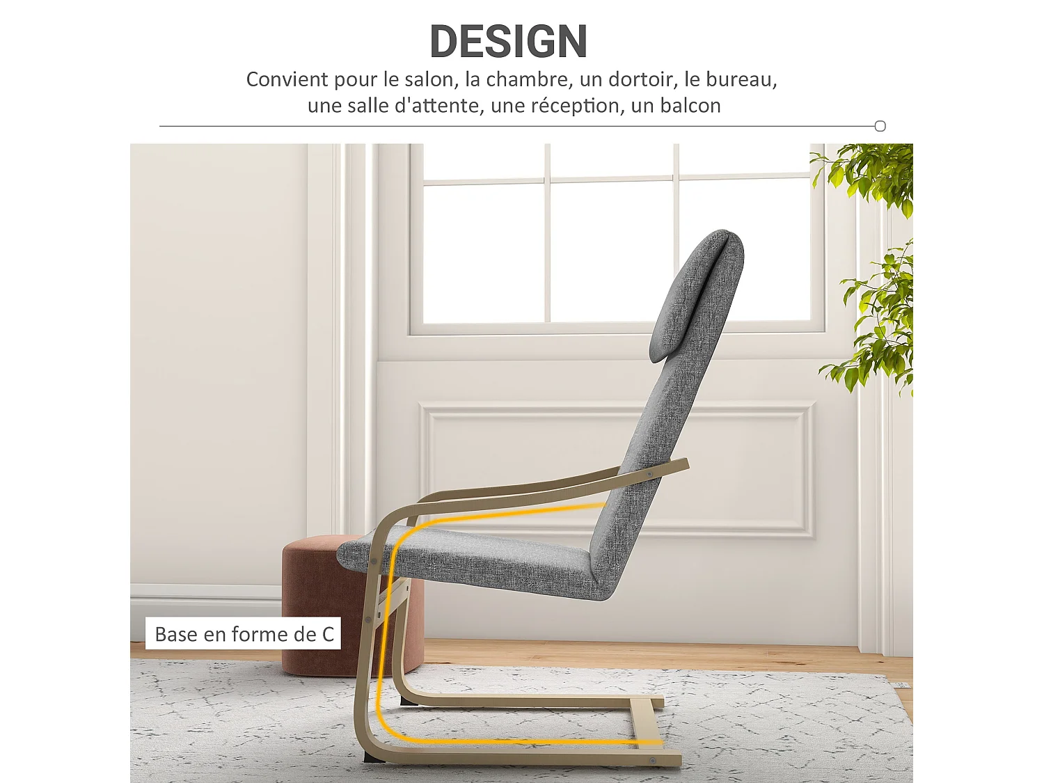 Fauteuil de salon, fauteuil chambre avec accoudoirs incurvés, coussin, chaise de salon en tissu aspect lin, 65 x 79 x 98 cm, gris