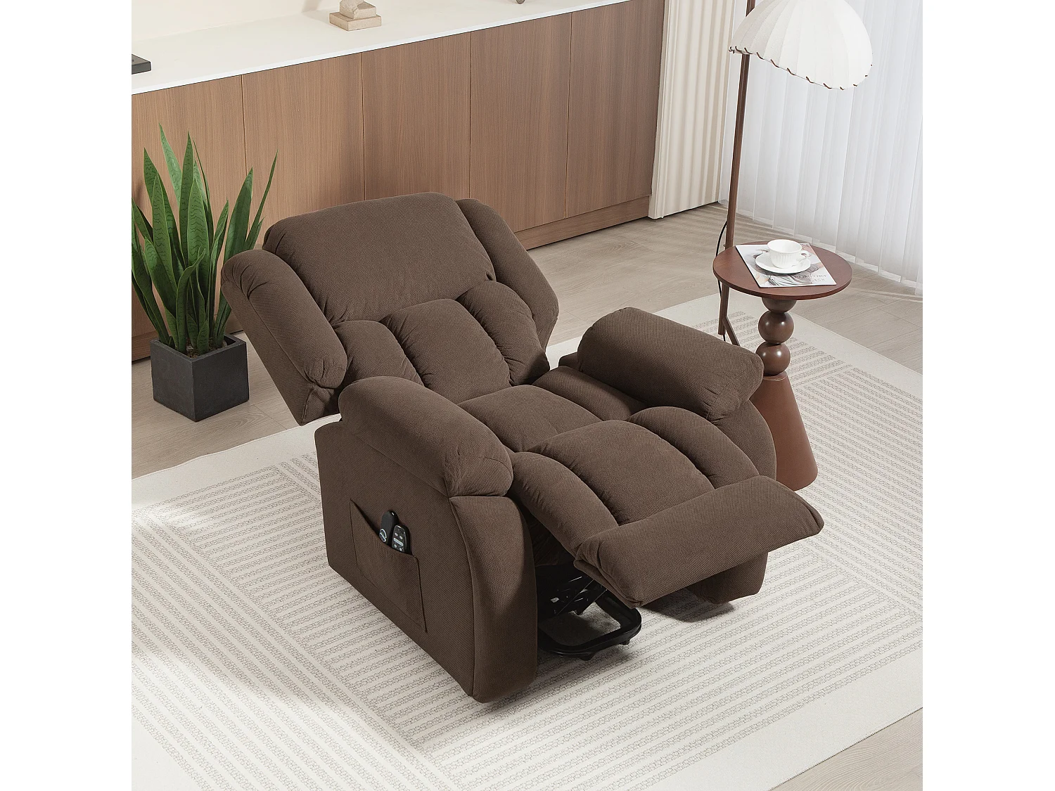 Fauteuil releveur massant chauffant grand confort - inclinable, repose-pieds rétractable - tissu toucher flanelle chocolat