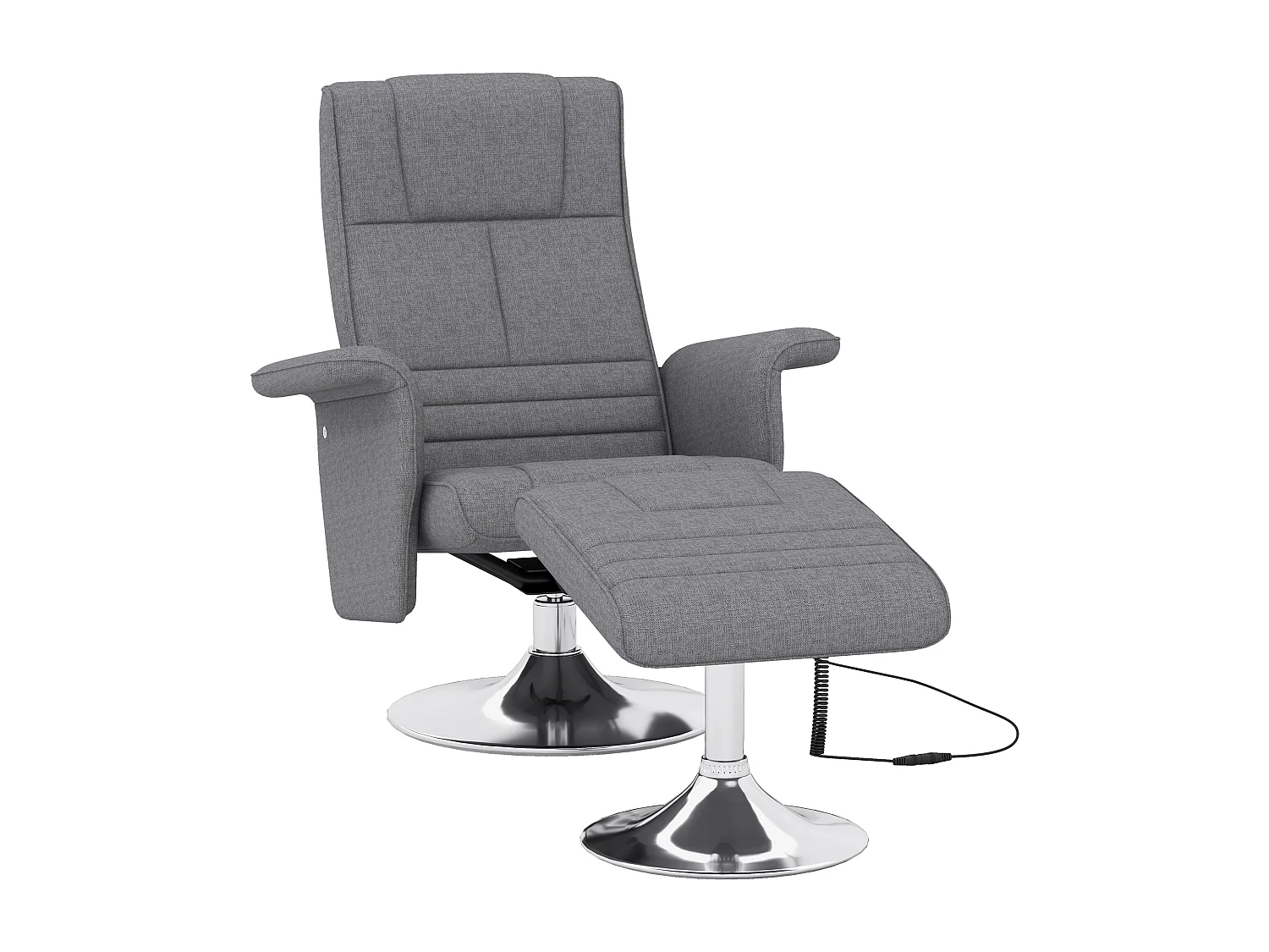 Fauteuil relax massant inclinable réglable avec repose-pied piètement acier chromé tissu gris