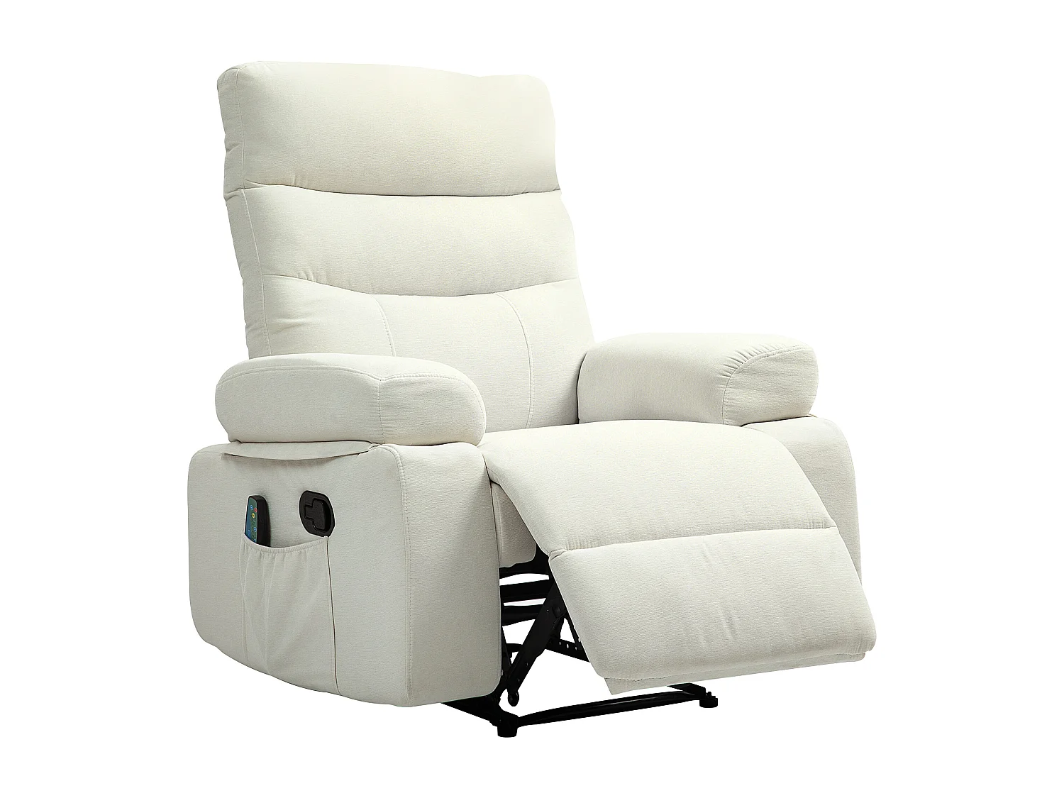 Fauteuil de massage relaxation inclinable chauffant poche rangement tissu blanc cassé