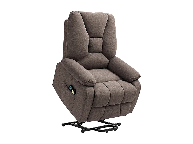 Fauteuil releveur massant chauffant inclinable - télécommande 4 modes 8 points - tissu marron chiné