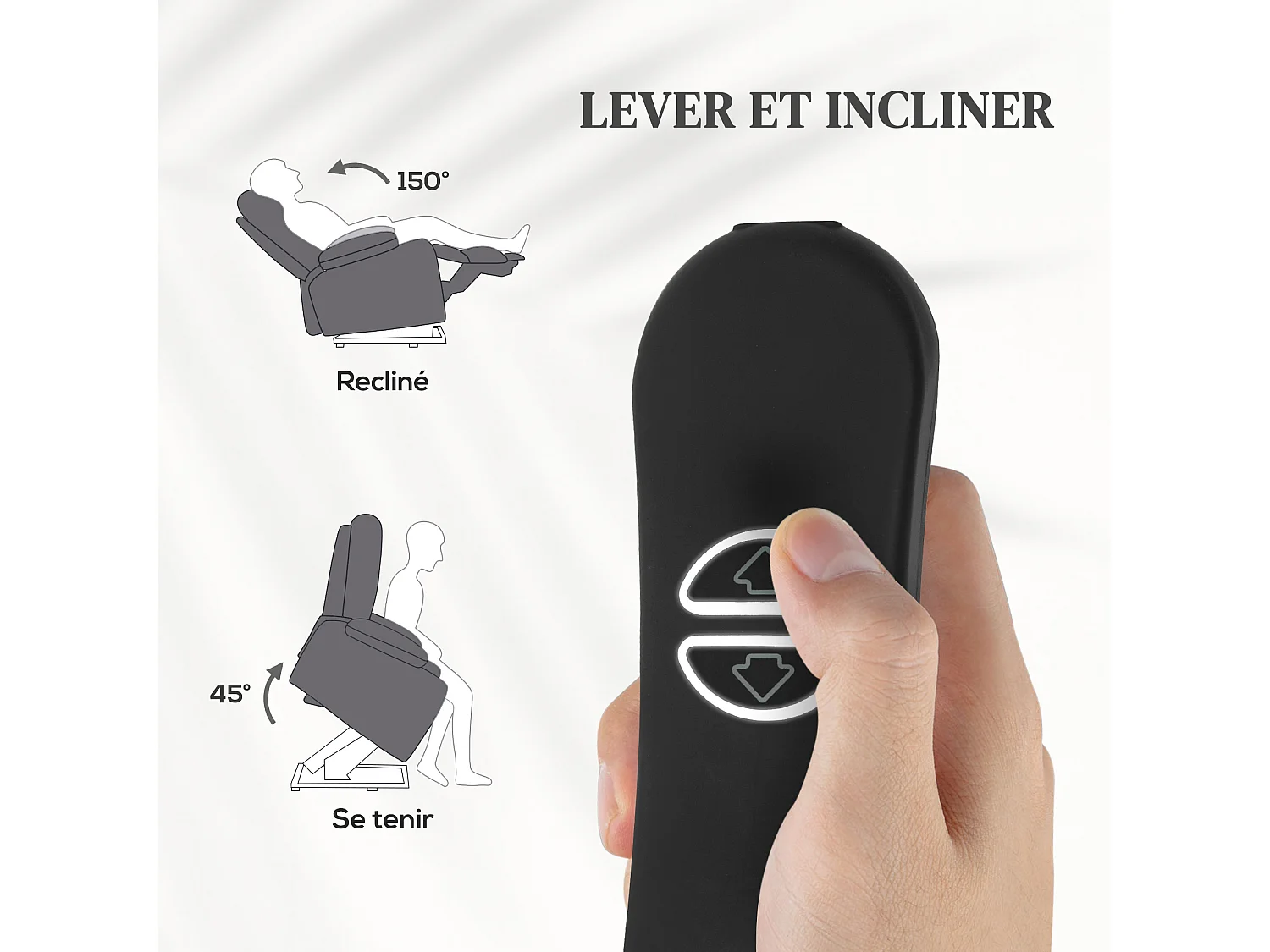 Fauteuil releveur électrique massant chauffant inclinable port USB tissu toucher lin gris