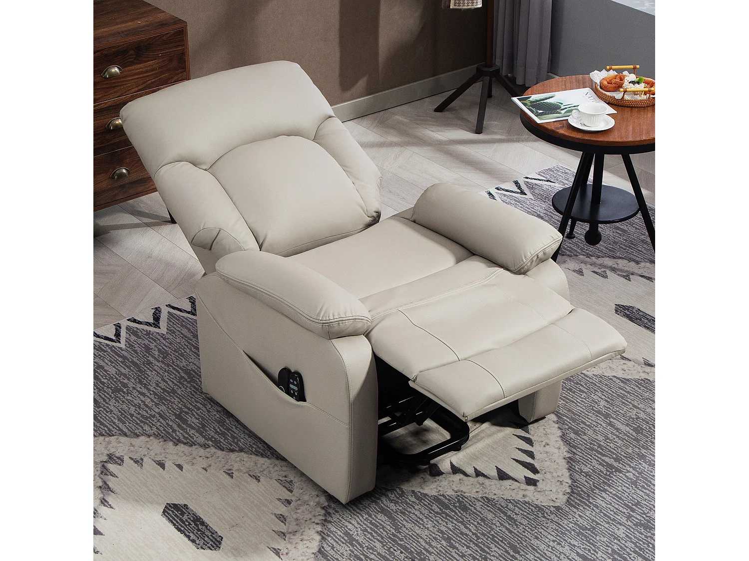 Fauteuil releveur électrique massant chauffant inclinable port USB synthétique gris clair