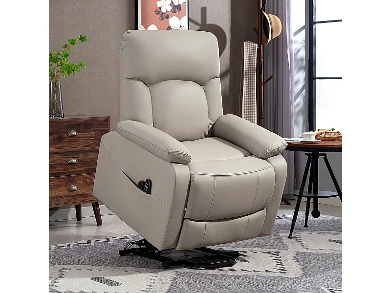 Fauteuil releveur électrique massant chauffant inclinable port USB synthétique gris clair