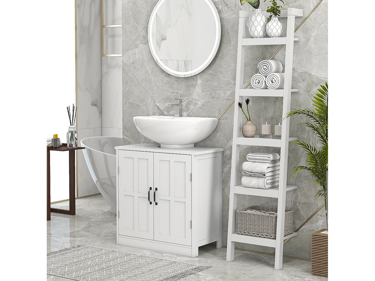 Meuble salle de bain - meuble sous-vasque - 2 portes avec étagère - 60x30x60cm - blanc