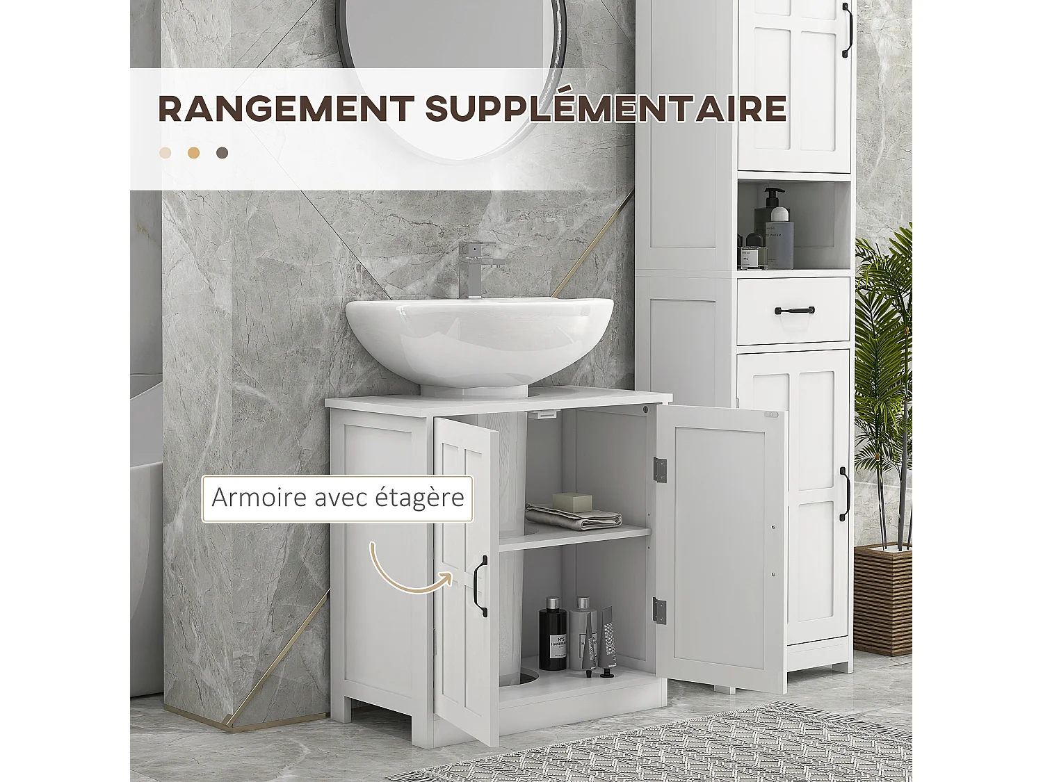 Meuble salle de bain - meuble sous-vasque - 2 portes avec étagère - 60x30x60cm - blanc