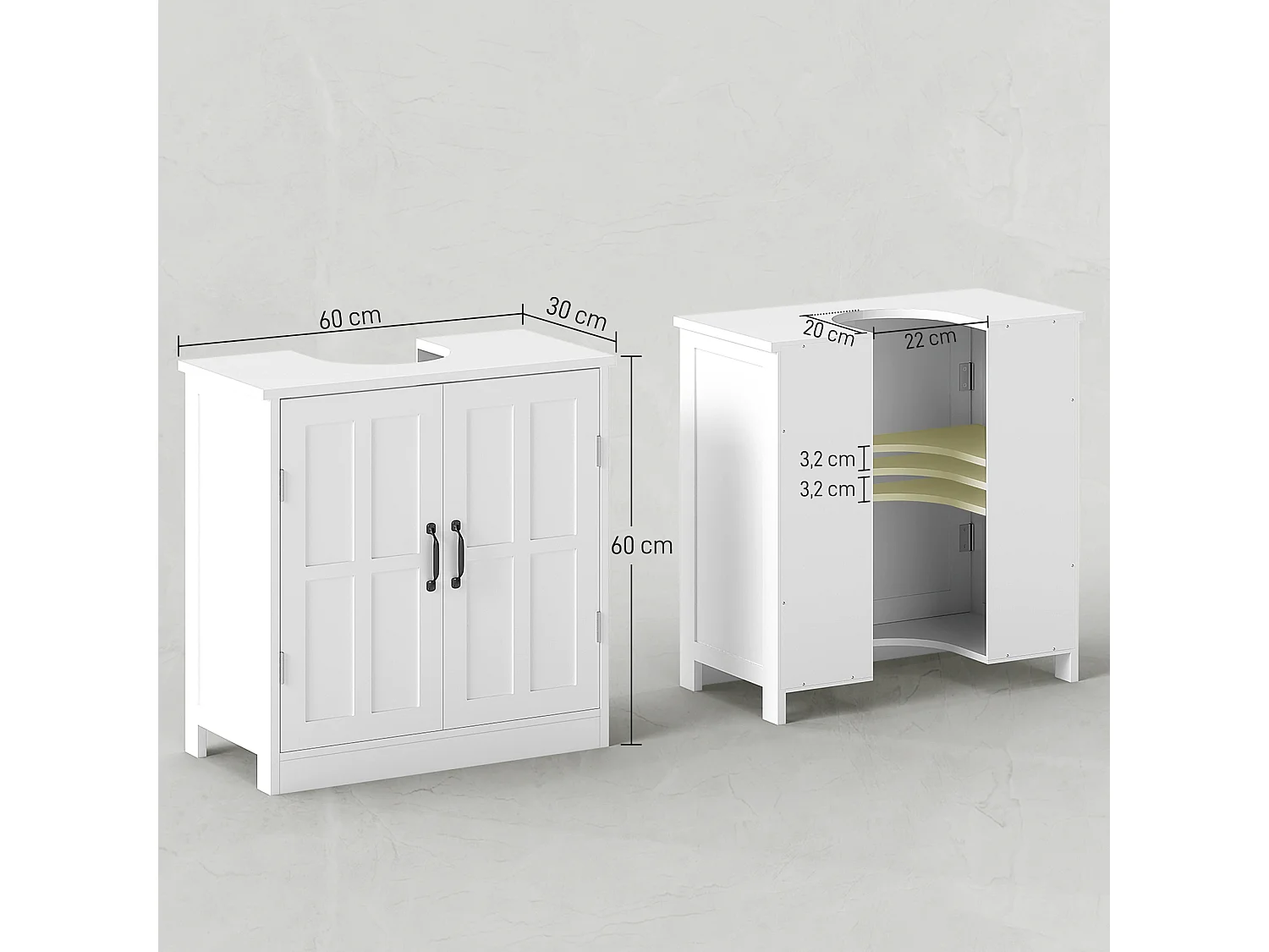 Meuble salle de bain - meuble sous-vasque - 2 portes avec étagère - 60x30x60cm - blanc