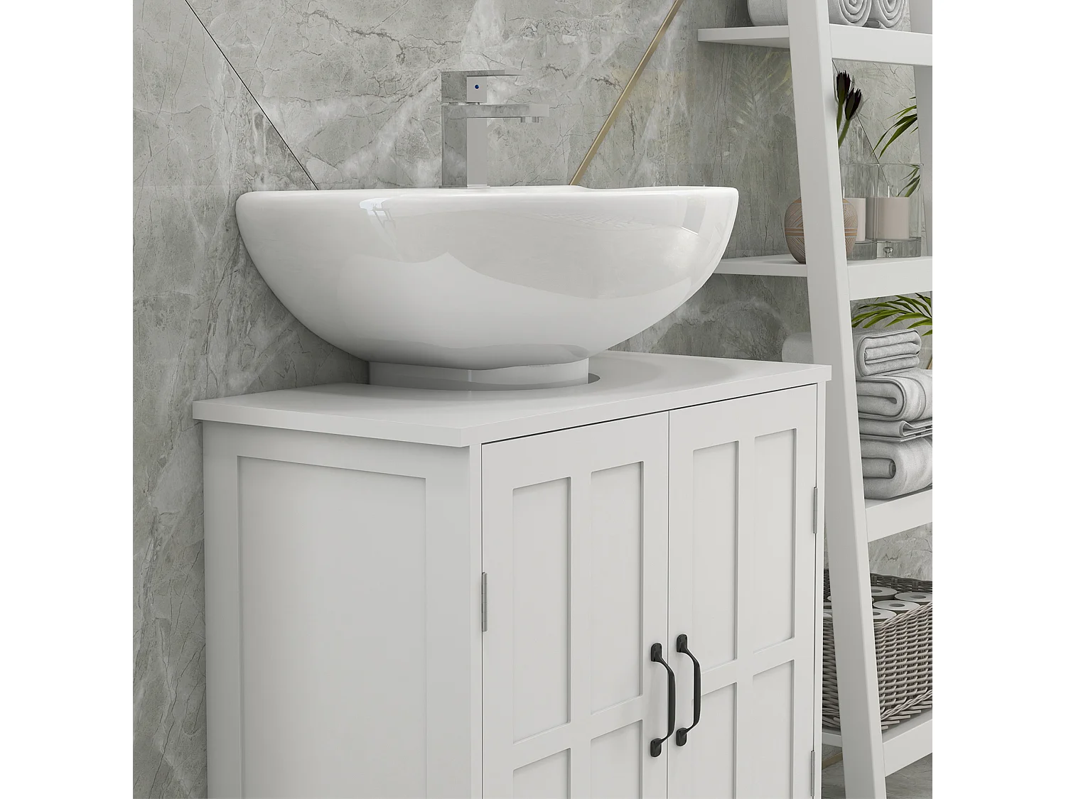 Meuble salle de bain - meuble sous-vasque - 2 portes avec étagère - 60x30x60cm - blanc