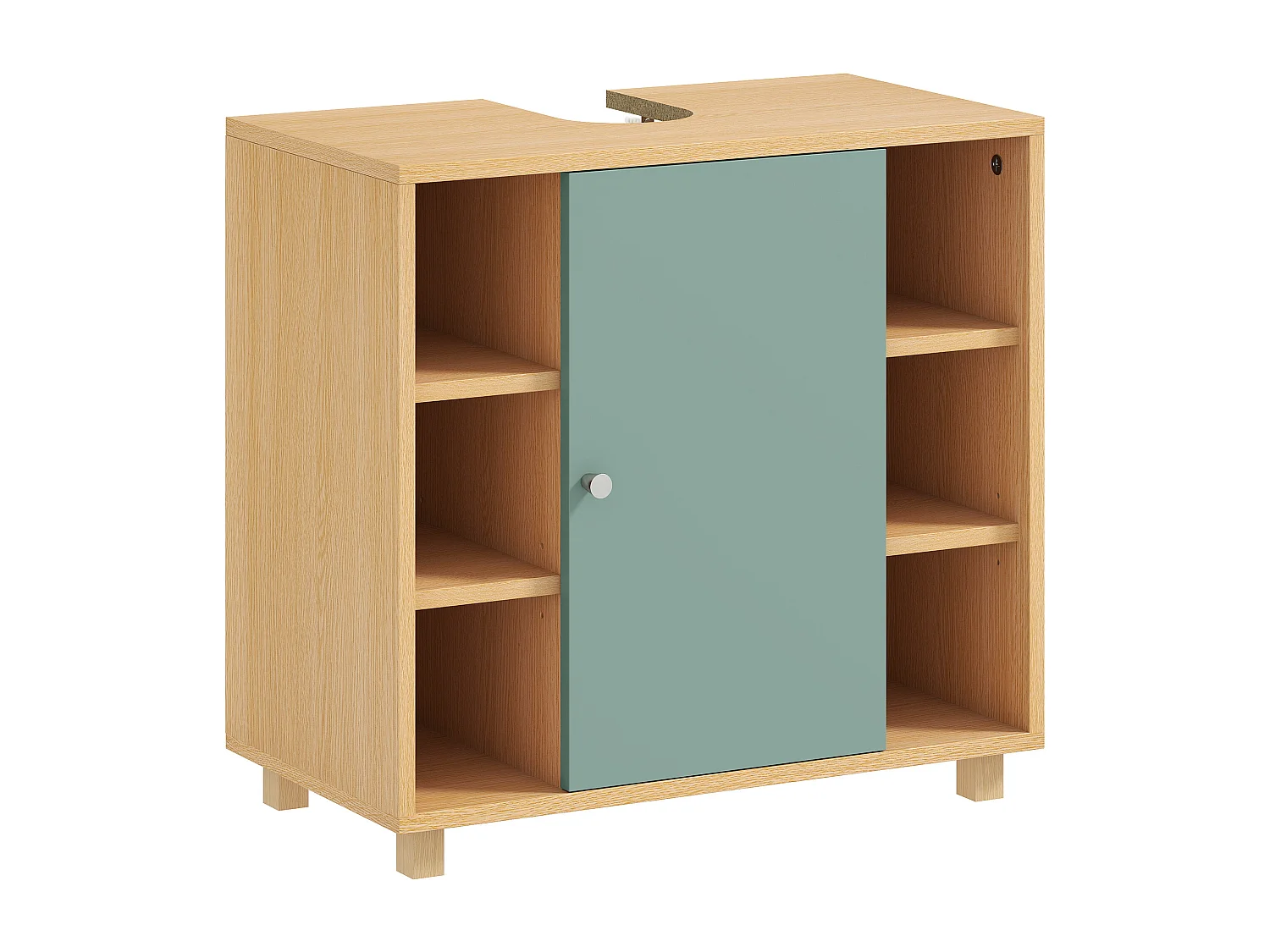 Meuble sous vasque 6 niches porte étagère dim. 60 x 33 x 57 cm effet bois clair vert d'eau