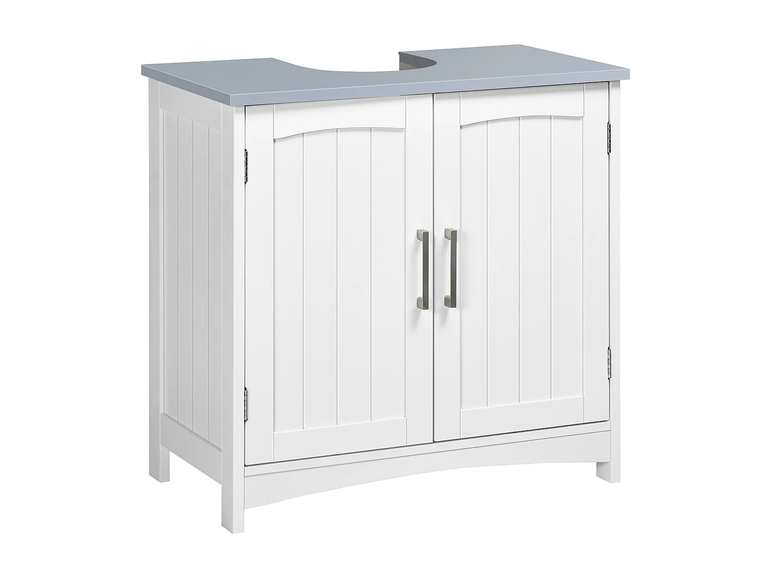Meuble sous vasque sur pied 2 portes étagères dim. 60 x 33 x 76 cm blanc gris