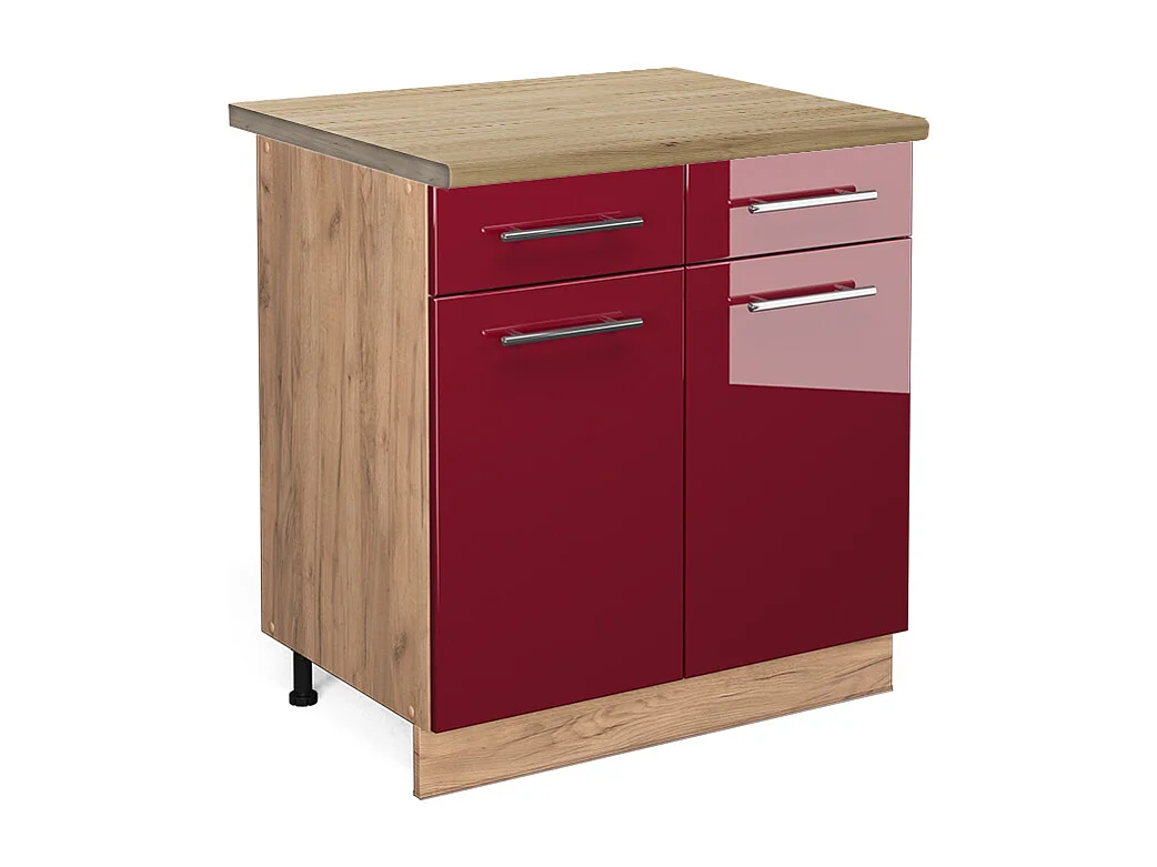 Mueble bajo de cocina rojo burdeos alto brillo 80x60x82 fame-line
