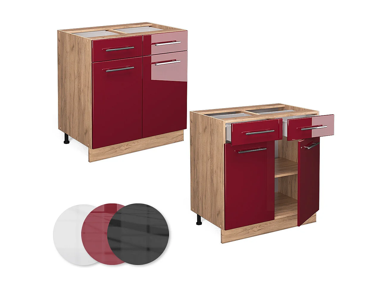 Mueble bajo de cocina rojo burdeos alto brillo 80x60x82 fame-line