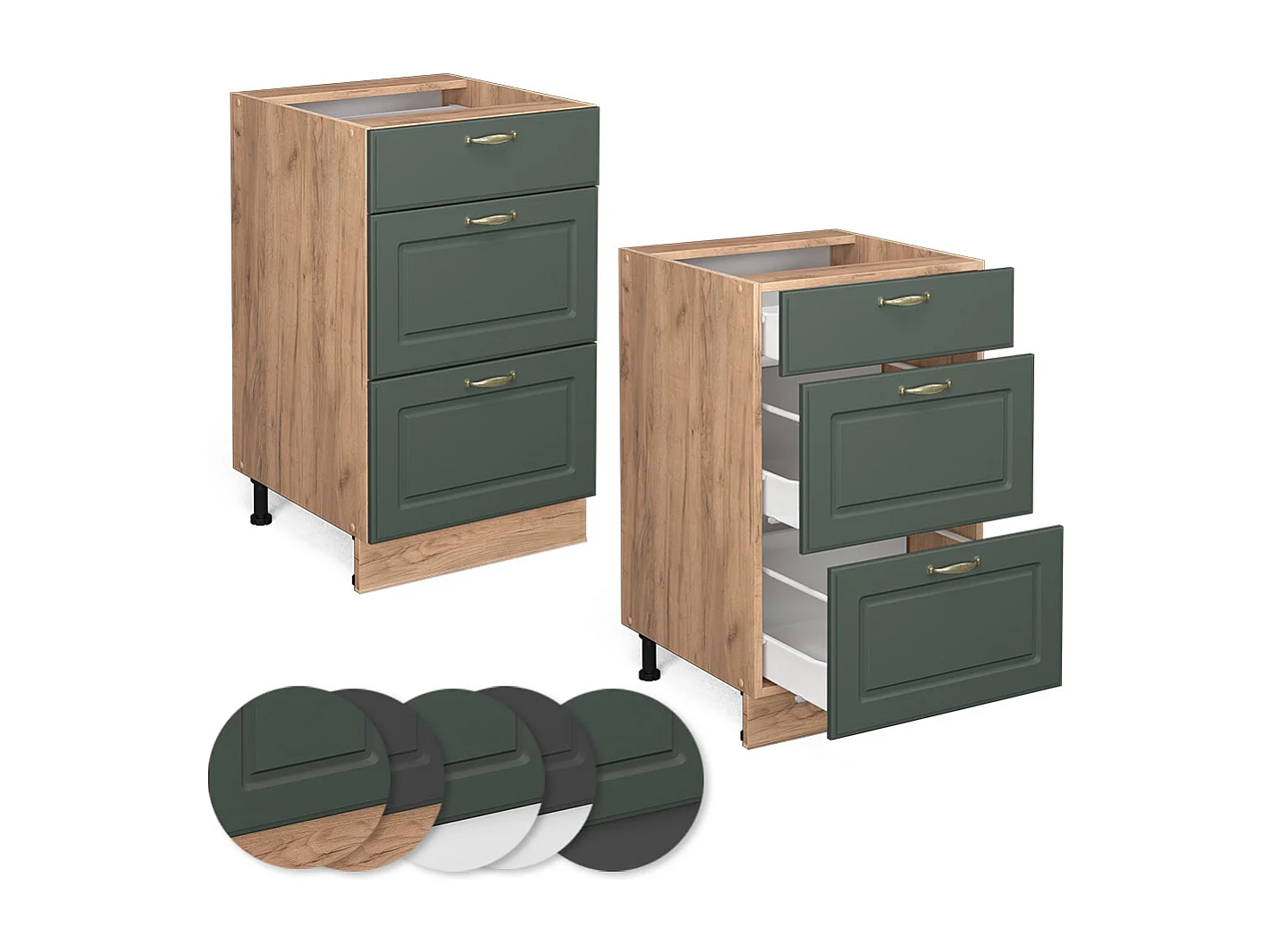 Mueble bajo de cocina verde dorado casa de campo 50x60x82 fame-line