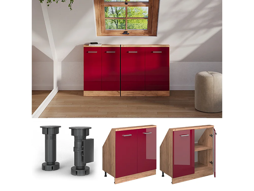 Meuble sous pente rouge brillant 80x46x81.6 r-line