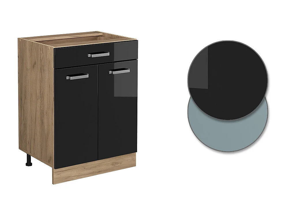 Meuble cuisine noir haute brillance 60x60x81.6 r-line