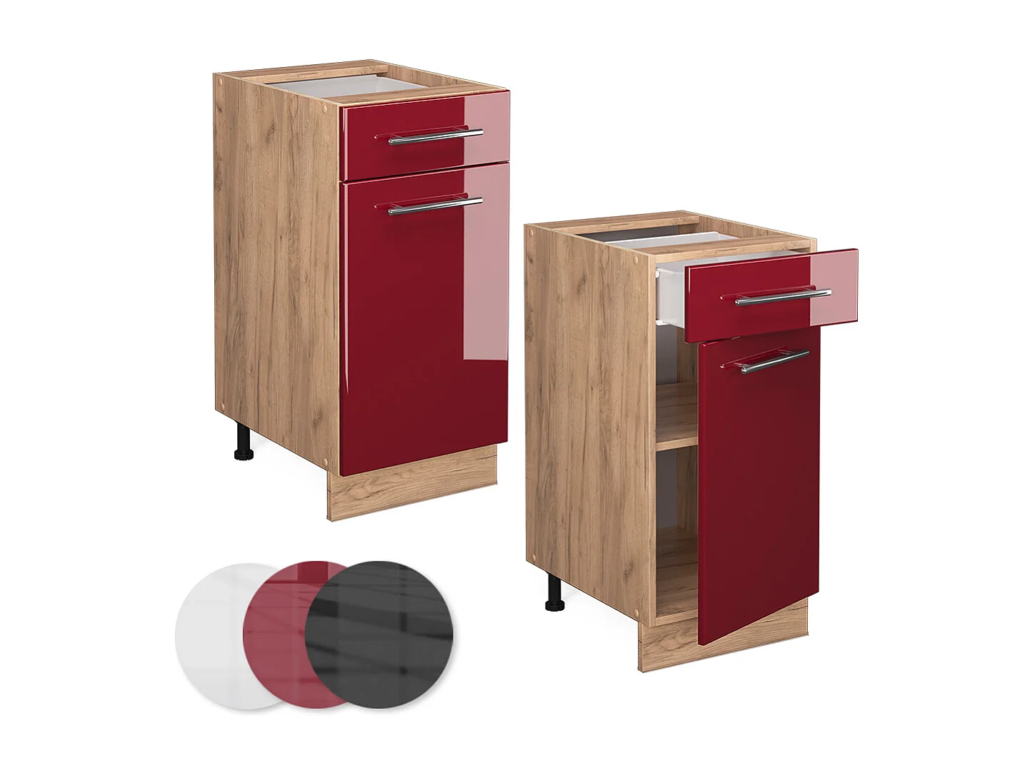 Mueble bajo de cocina rojo burdeos alto brillo 40x51.6x82 fame-line