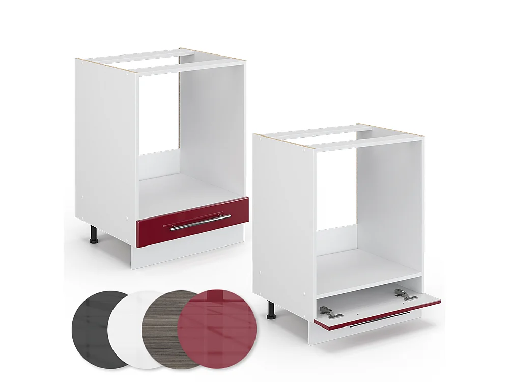 Meuble pour four rouge bordeaux haute brillance 60x51.6x82 fame-line