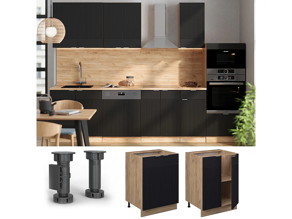 Meuble bas de cuisine noir rayé 60x60x82 fame-line