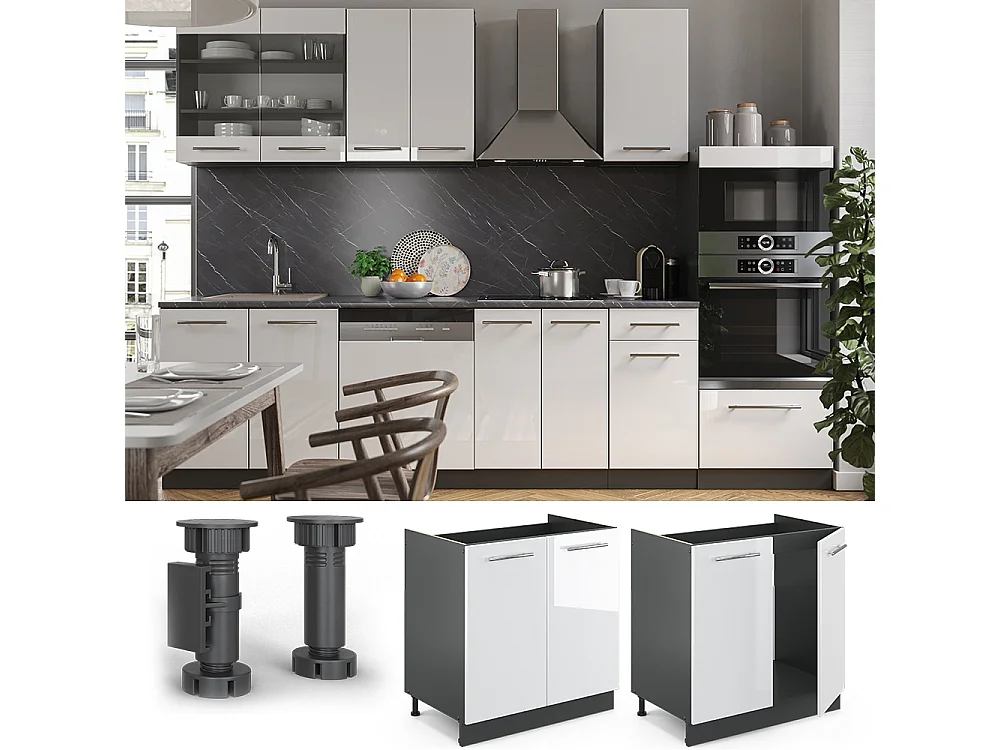Meuble bas sous-évier blanc haute brillance 80x60x82 fame-line