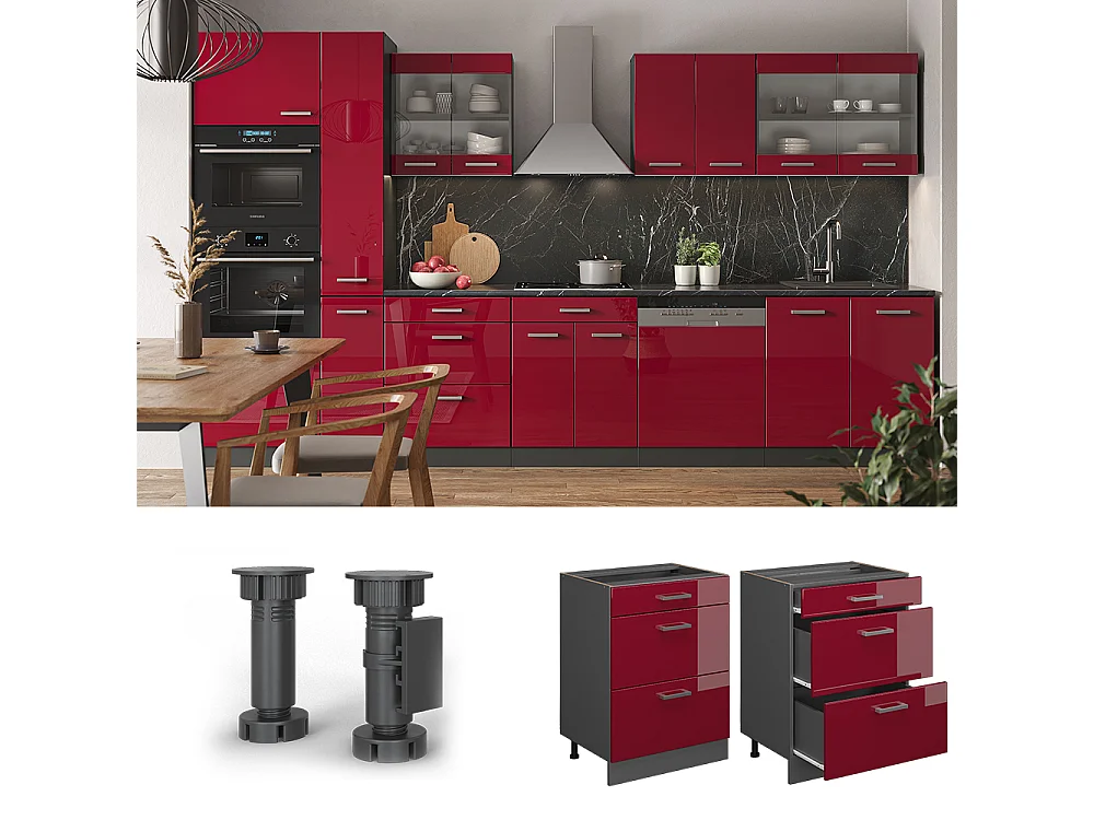 Meuble cuisine rouge brillant 60x60x81.6 r-line