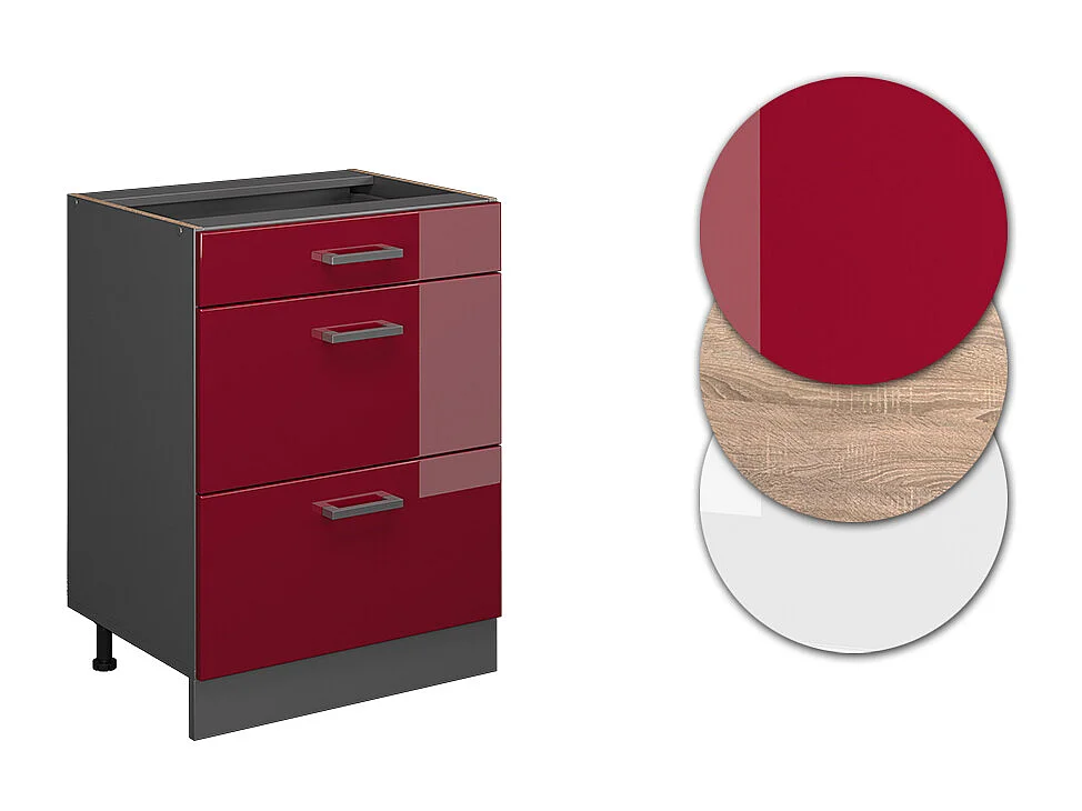 Meuble cuisine rouge brillant 60x60x81.6 r-line