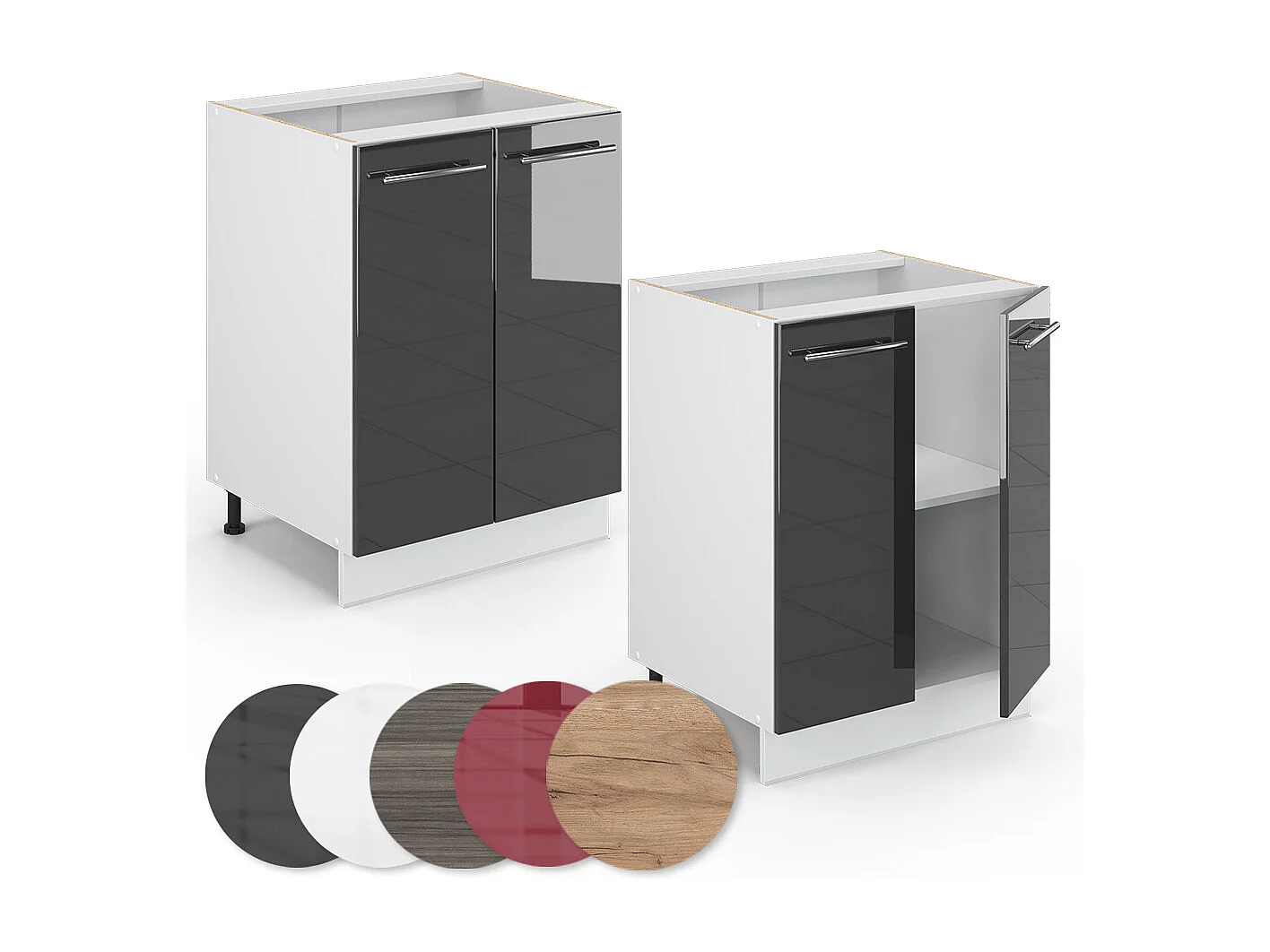 Meuble bas de cuisine anthracite haute brillance 60x51.6x82 fame-line