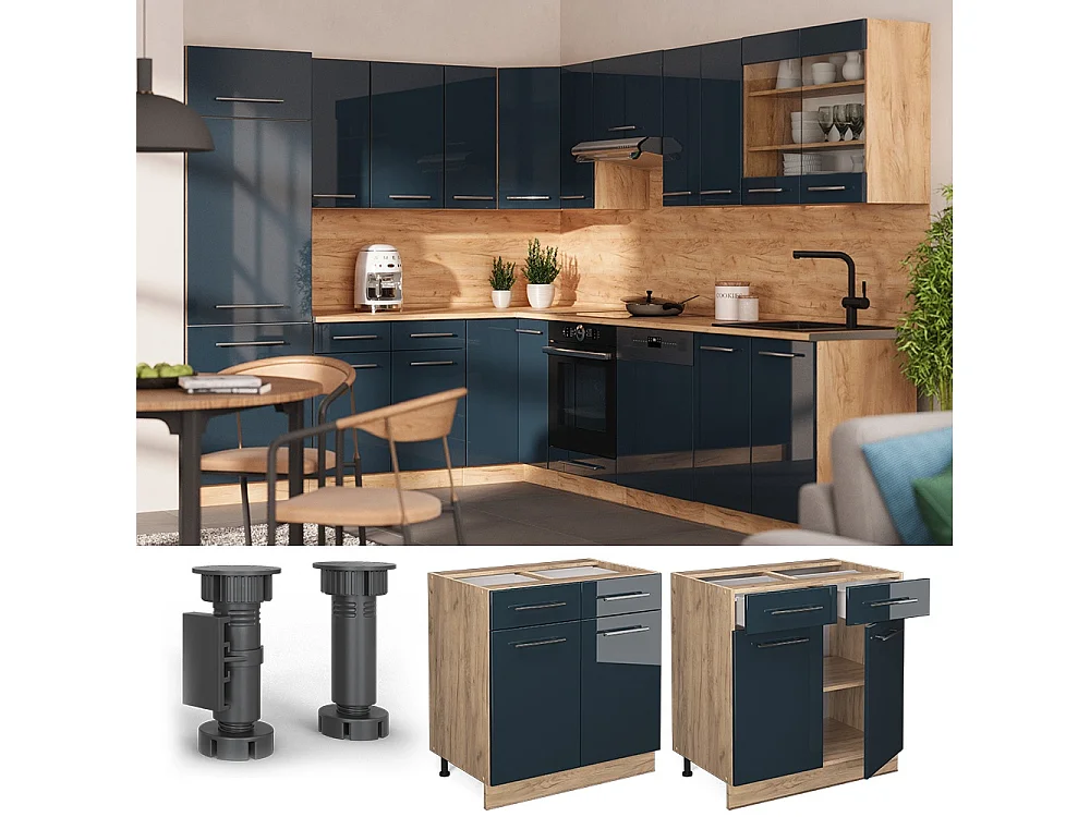 Mobiletto base per cucina blu scuro lucido 80x51.6x82 fame-line