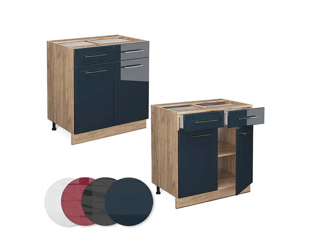 Mobiletto base per cucina blu scuro lucido 80x51.6x82 fame-line