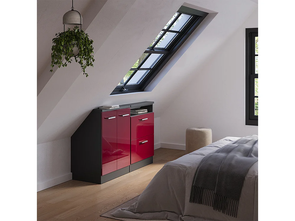 Meuble sous pente rouge brillant 120x46x81.6 r-line