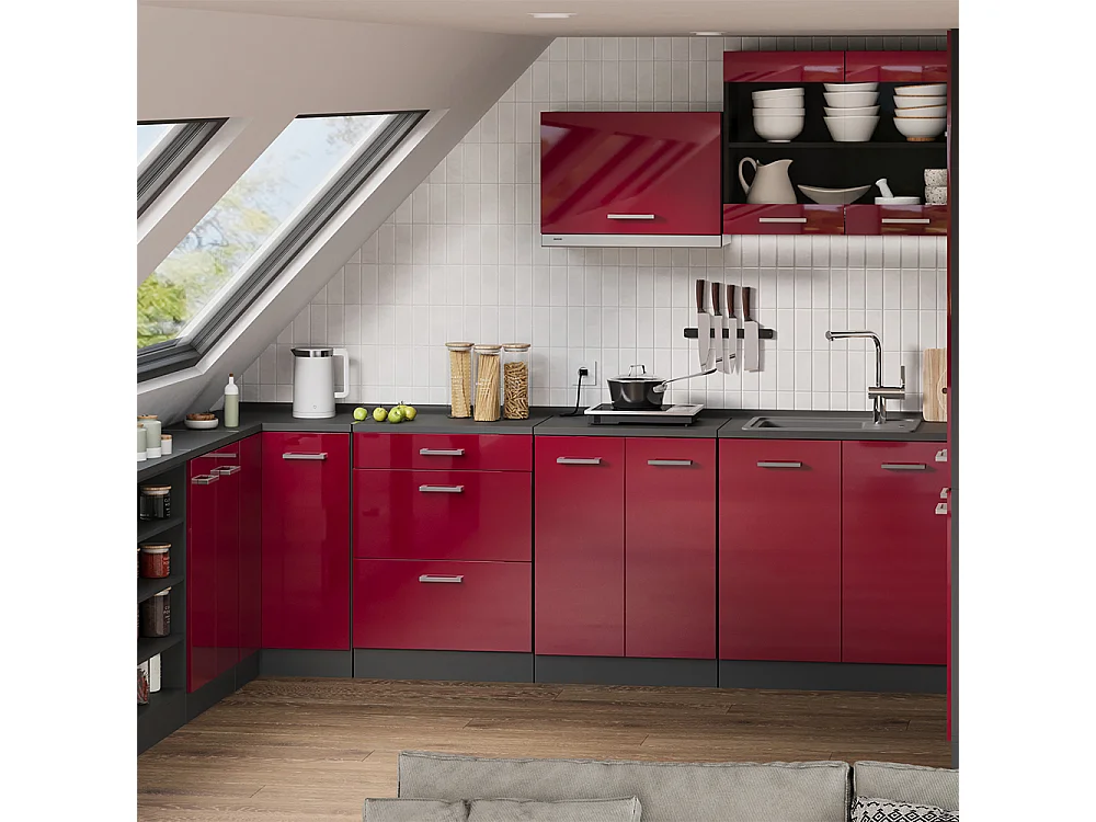 Meuble sous pente rouge brillant 120x46x81.6 r-line
