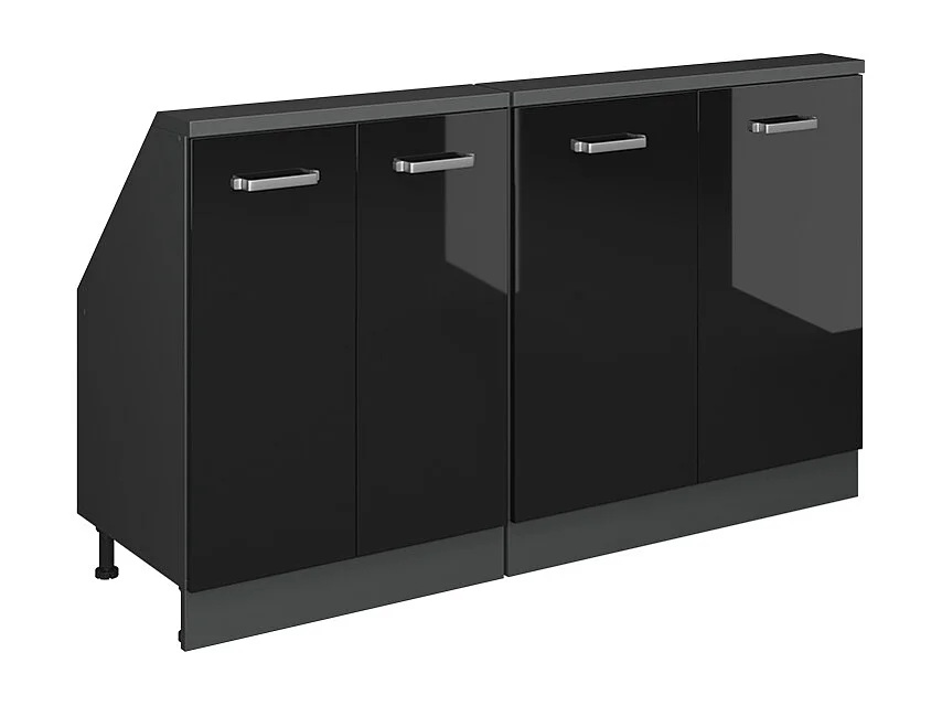 Küchenschrank für Dachschrägen schwarz hochglanz 140x46x81.6 r-line