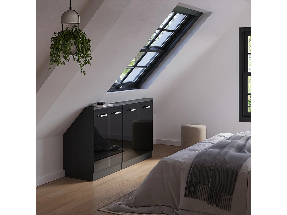 Küchenschrank für Dachschrägen schwarz hochglanz 140x46x81.6 r-line