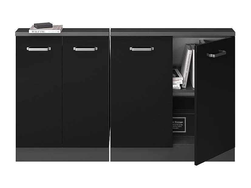 Küchenschrank für Dachschrägen schwarz hochglanz 140x46x81.6 r-line