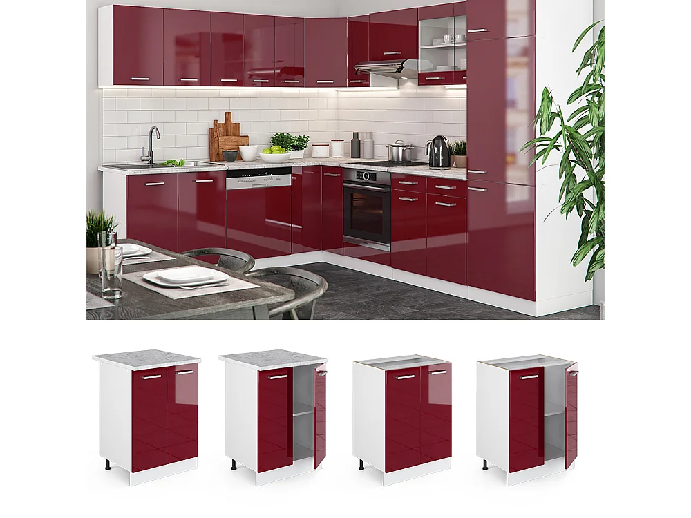Mobiletto base cucina rosso lucido 60x60x81.6 r-line