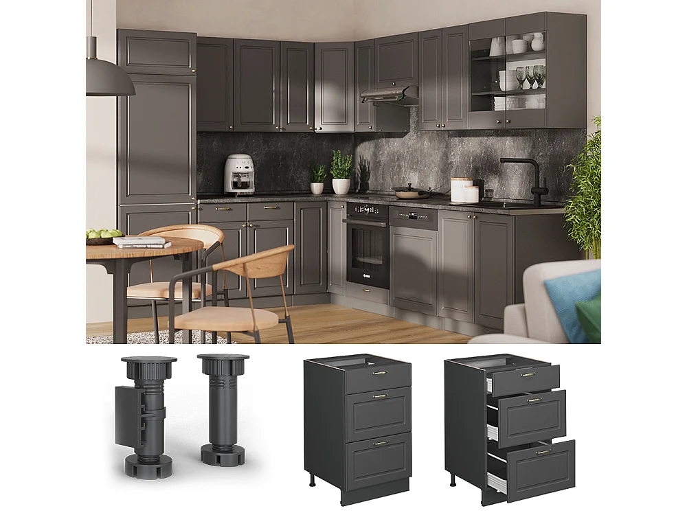 Mueble bajo de cocina antracita-oro landhaus 50x51.6x82 fame-line