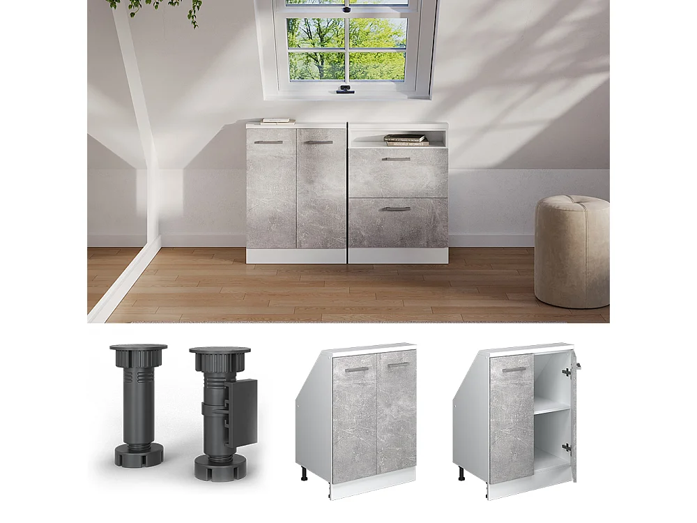 Szafka kuchenna na dach skośny beton 60x46x81.6 r-line