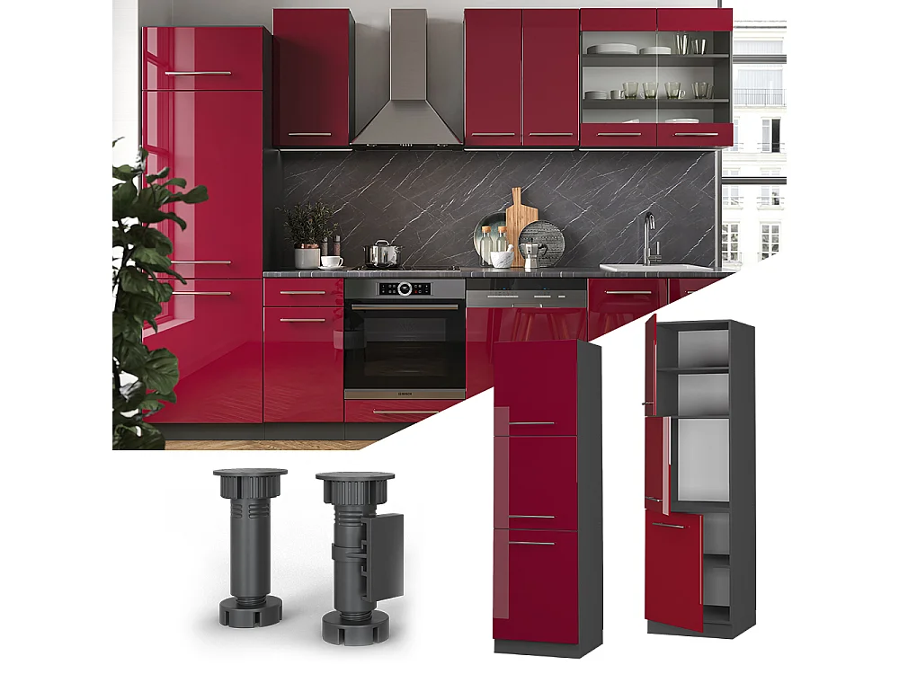 Armario para horno empotrado rojo burdeos alto brillo 60x58x206.8 fame-line