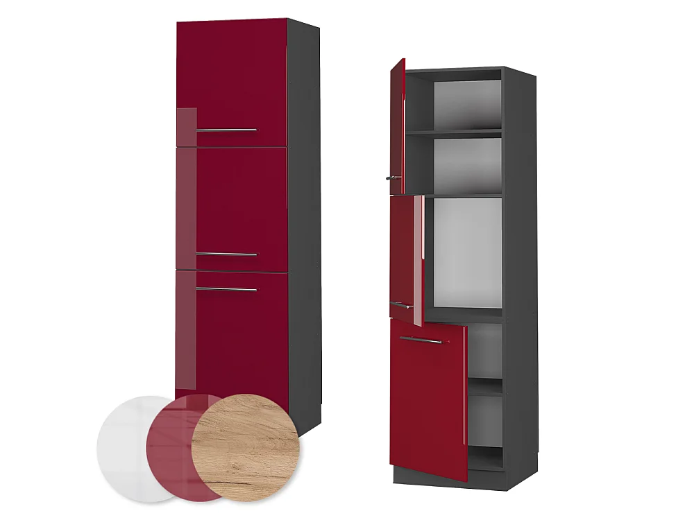Armario para horno empotrado rojo burdeos alto brillo 60x58x206.8 fame-line