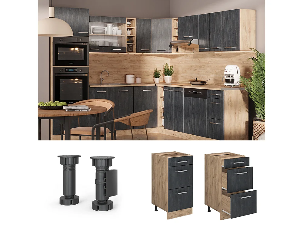 Mueble bajo de cocina hormigón negro 40x60x81.6 r-line