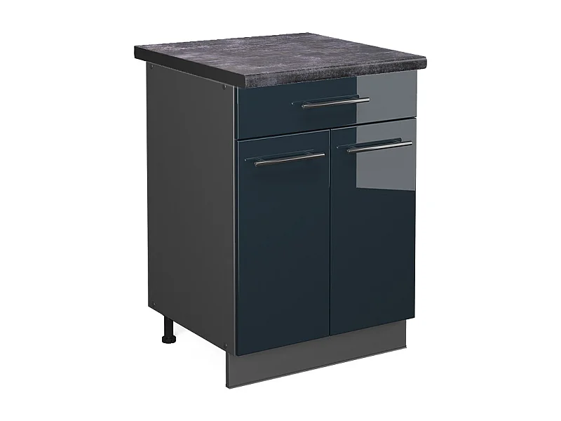 Meuble bas sous-évier bleu foncé brillant 80x60x82 fame-line